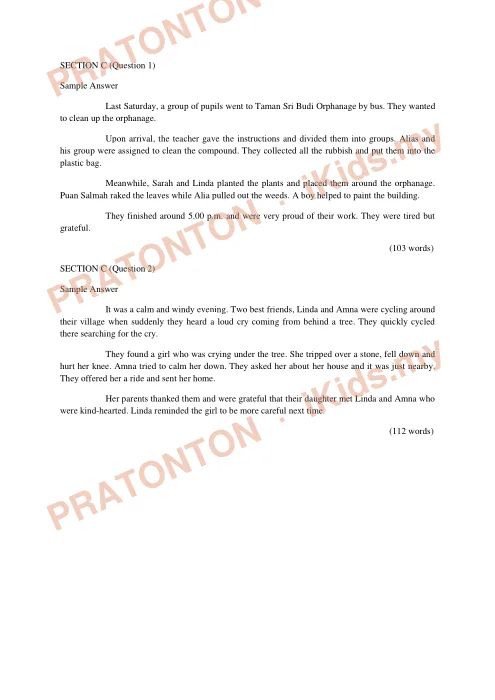 Pratonton muka 2 lembaran Skema Jawapan Percubaan Terengganu — Bahasa Inggeris Penulisan — Bahasa Inggeris Tahun 6