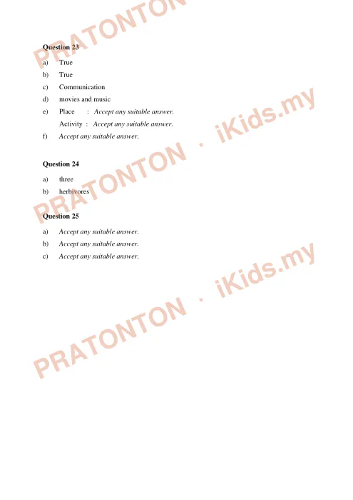 Pratonton muka 2 lembaran Skema Jawapan Percubaan UPSR 2018 — Bahasa Inggeris Pemahaman — Bahasa Inggeris Tahun 6