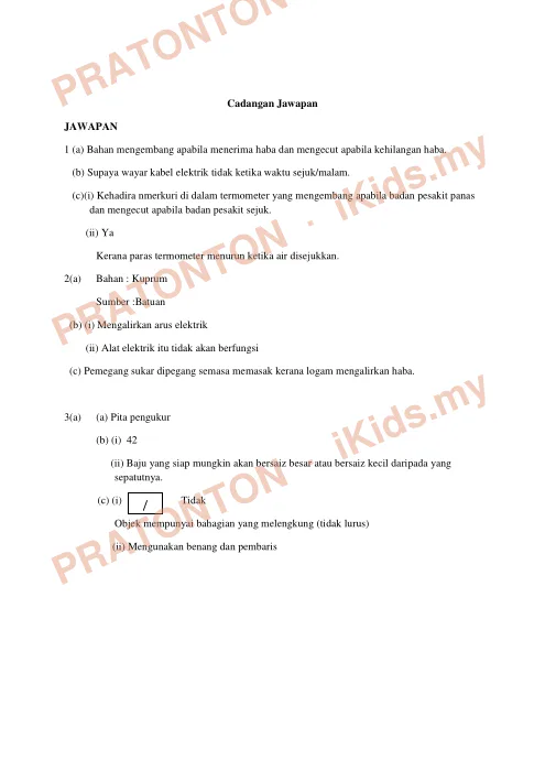 Pratonton muka 1 lembaran Skema Jawapan Sains Kertas 2 — Cadangan Jawapan — Sains Tahun 6