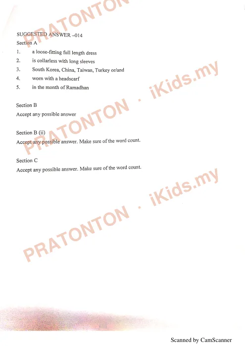 Pratonton muka 2 lembaran Skema Jawapan Ujian OTI 3 2019 — Bahasa Inggeris — Bahasa Inggeris Tahun 6