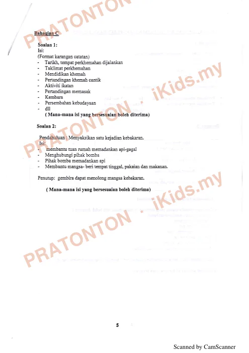 Pratonton muka 2 lembaran Skema Jawapan Ujian Percubaan Tahun 6 2018 — Bahasa Melayu Penulisan — Bahasa Melayu Tahun 6