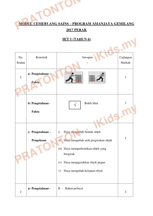 Pratonton muka 1 lembaran Skema Modul Cemerlang Sains Tahun 6 — Set 1 — Sains Tahun 6