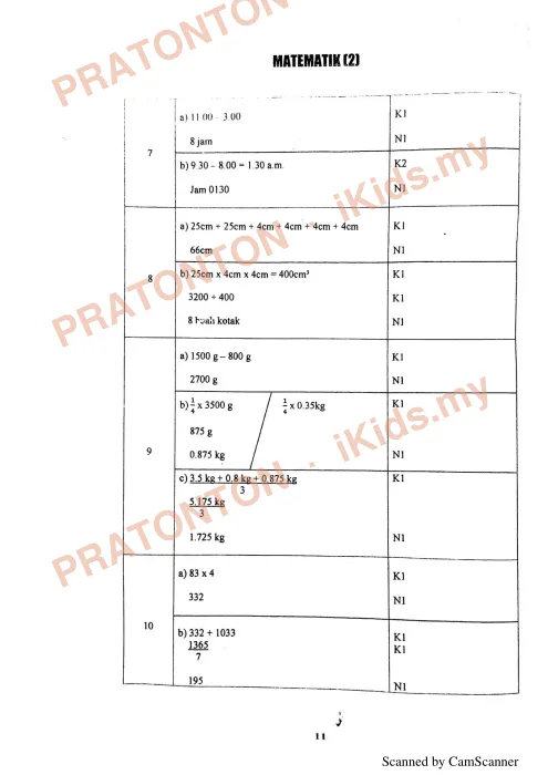 Pratonton muka 3 lembaran Skema Pemarkahan Matematik Kertas 1 — Percubaan UPSR Negeri Sembilan 2018 — Matematik Tahun 6