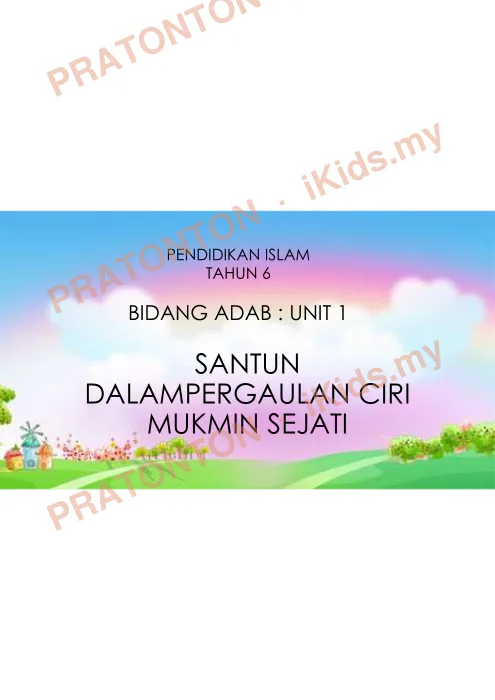 Pratonton muka 1 lembaran Slaid Pendidikan Islam Tahun 6 — Adab Unit 1: Santun Dalam Pergaulan — Pendidikan Islam Tahun 6