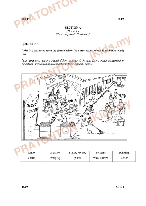 Pratonton muka 1 lembaran Soalan Bahasa Inggeris Tahun 5 — Kertas 2 Penulisan — Bahasa Inggeris Tahun 5