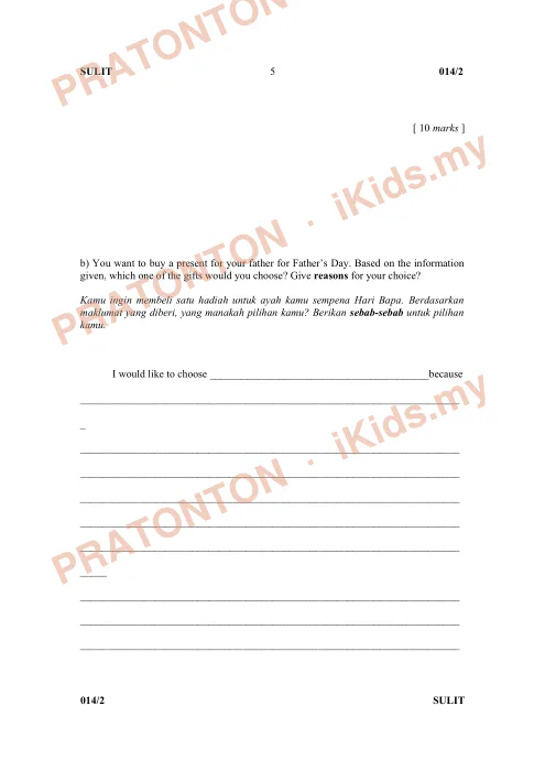 Pratonton muka 5 lembaran Soalan Bahasa Inggeris Tahun 5 — Kertas 2 Penulisan — Bahasa Inggeris Tahun 5