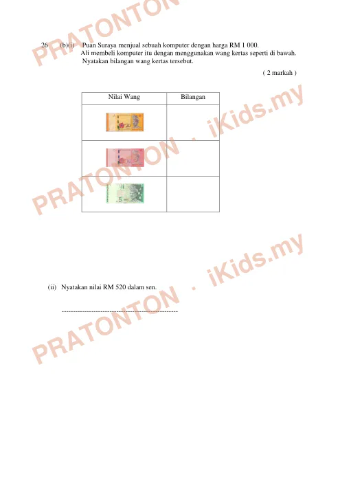 Pratonton muka 26 lembaran Soalan Matematik (2) UPSR — Matematik Tahun 6