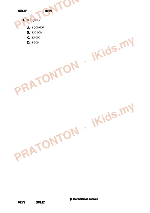 Pratonton muka 1 lembaran Soalan Matematik Random — Matematik Tahun 6