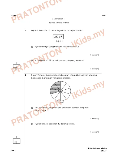 Pratonton muka 1 lembaran Soalan Matematik Set 1 — Matematik Tahun 6
