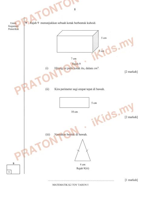 Pratonton muka 7 lembaran Soalan Matematik Tahun 5 K2 TOV (3) — Matematik Tahun 5