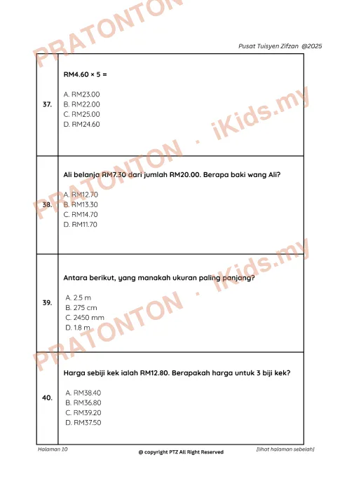 Pratonton muka 11 lembaran Soalan Ramalan dan Latih Tubi Matematik Tahun 6 (Berjawapan) — Matematik Tahun 6