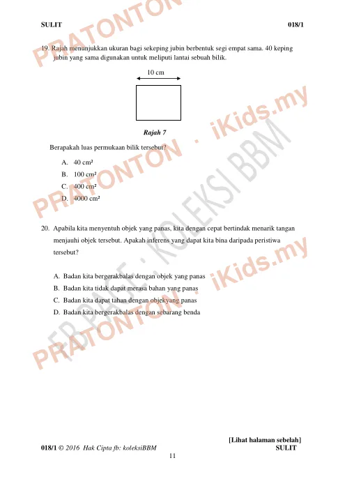 Pratonton muka 11 lembaran Soalan Ramalan UPSR 2016 — Sains Kertas 1 — Sains Tahun 6