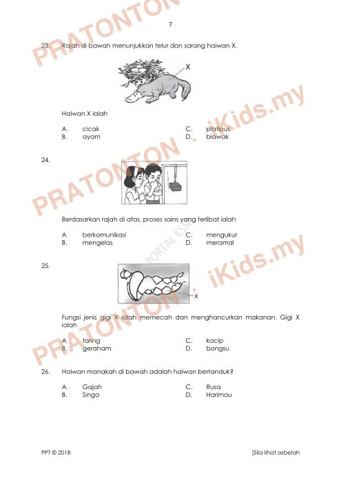 Pratonton muka 7 lembaran Soalan Sains — Sains Tahun 3