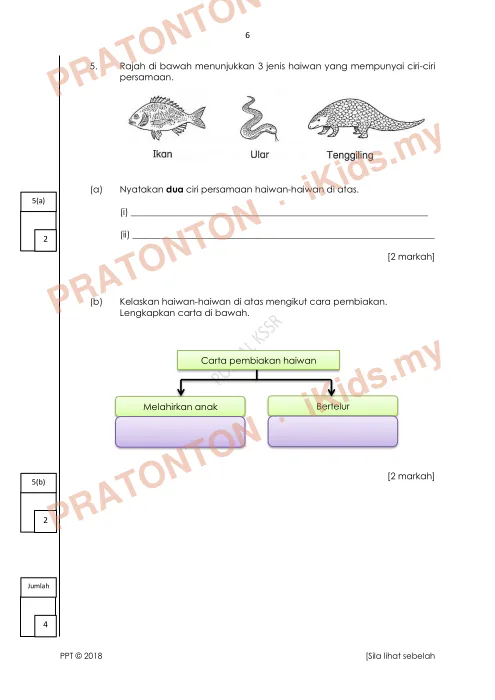 Pratonton muka 6 lembaran Soalan Sains — Sains Tahun 3