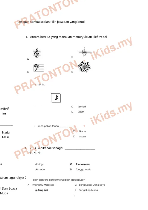 Pratonton muka 1 lembaran Soalan Seni Visual 4 — Pendidikan Kesenian Tahun 4