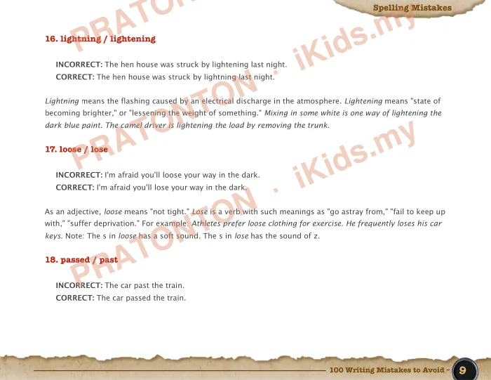 Pratonton muka 6 lembaran Spelling Mistakes — Bahasa Inggeris Tahun 1