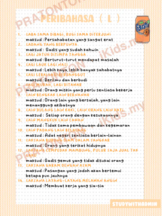 Pratonton muka 1 lembaran Studywithadmin — Bahasa Melayu Tahun 1