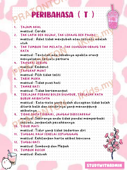 Pratonton muka 1 lembaran Studywithadmin — Bahasa Melayu Tahun 1