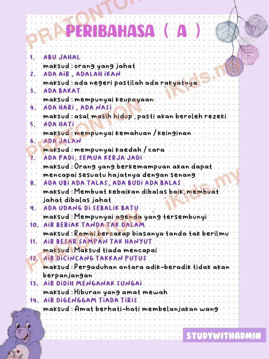 Pratonton muka 1 lembaran Studywithadmin — Bahasa Melayu Tahun 1