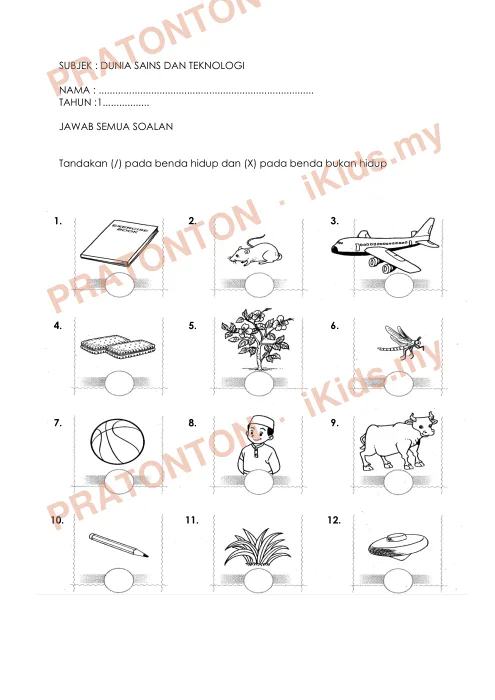 Pratonton muka 1 lembaran SUBJEK : DUNIA SAINS DAN TEKNOLOGI — Sains Tahun 1