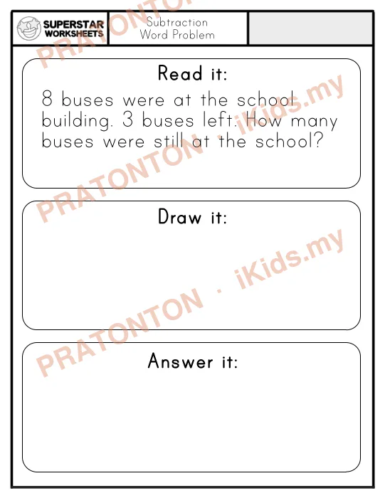 Pratonton muka 1 lembaran Subtraction — Matematik Tahun 1