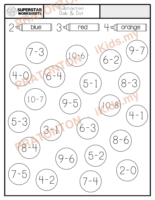 Pratonton muka 1 lembaran Subtraction — Matematik Tahun 1