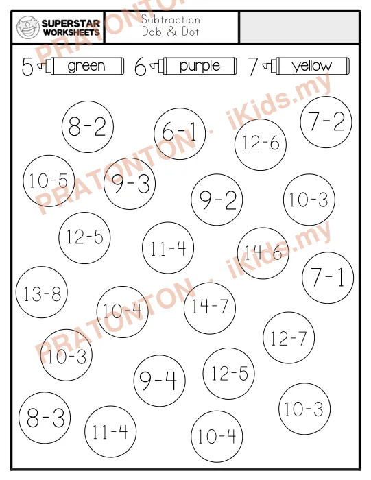 Pratonton muka 1 lembaran Subtraction — Matematik Tahun 1
