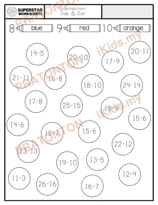 Pratonton muka 1 lembaran Subtraction — Matematik Tahun 1