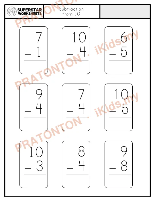 Pratonton muka 1 lembaran Subtraction — Matematik Tahun 1