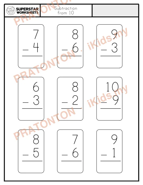 Pratonton muka 1 lembaran Subtraction — Matematik Tahun 1