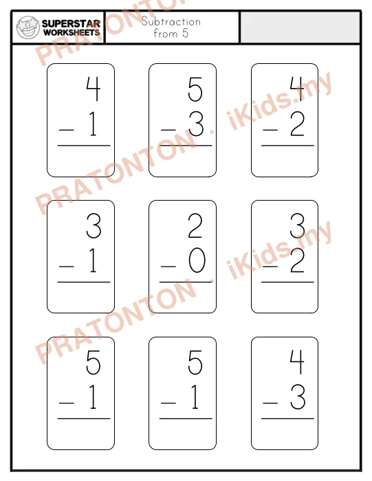 Pratonton muka 1 lembaran Subtraction — Matematik Tahun 1