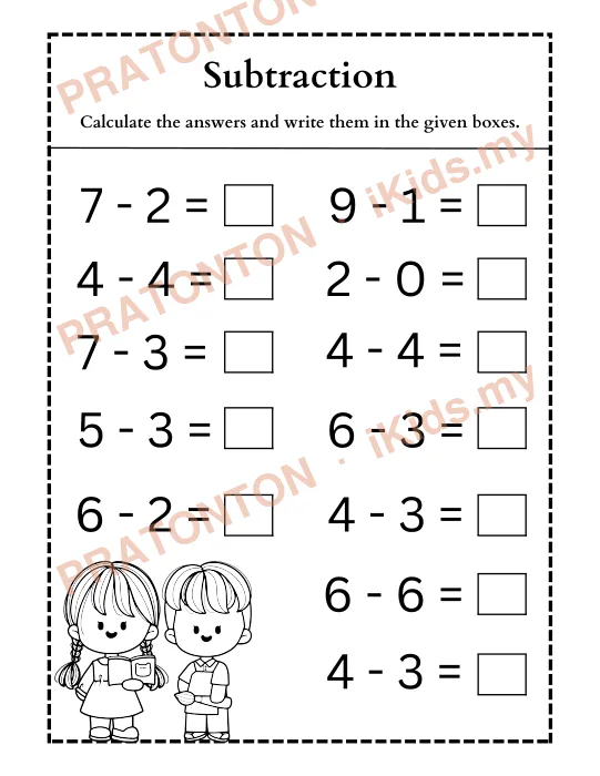 Pratonton muka 1 lembaran Subtraction — Matematik Tahun 1