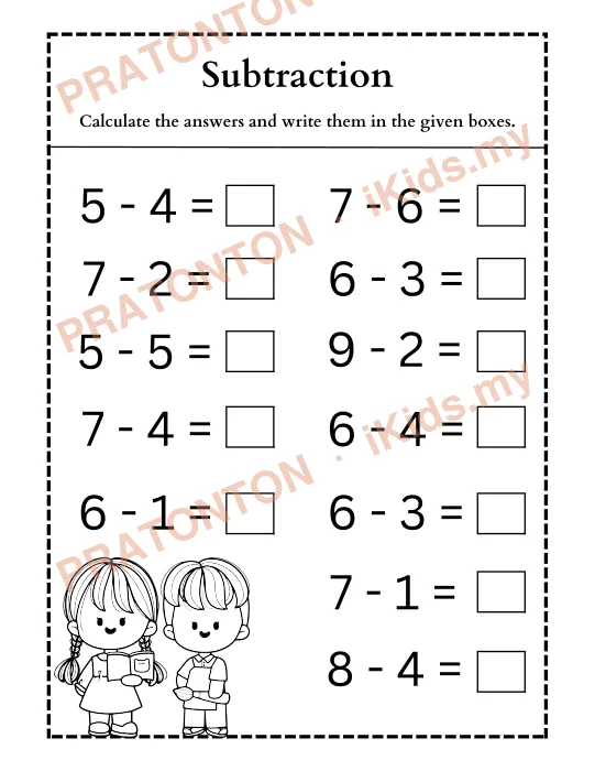 Pratonton muka 10 lembaran Subtraction — Matematik Tahun 1
