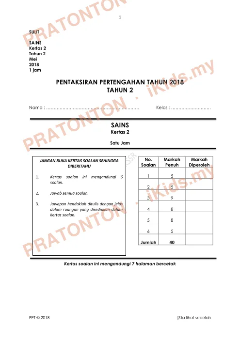 Pratonton muka 1 lembaran SULIT — Sains Tahun 2