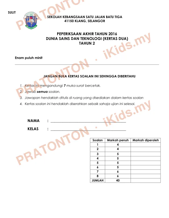 Pratonton muka 1 lembaran SULIT — Sains Tahun 2