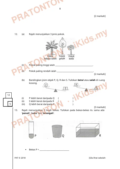 Pratonton muka 8 lembaran SULIT — Matematik Tahun 1