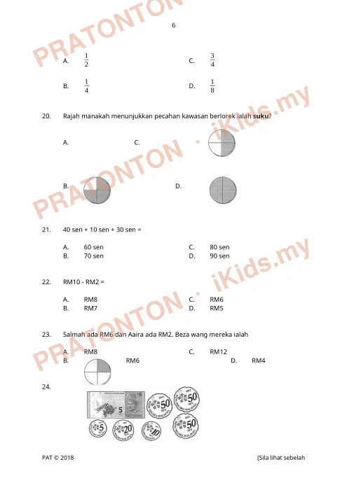 Pratonton muka 6 lembaran SULIT — Matematik Tahun 1