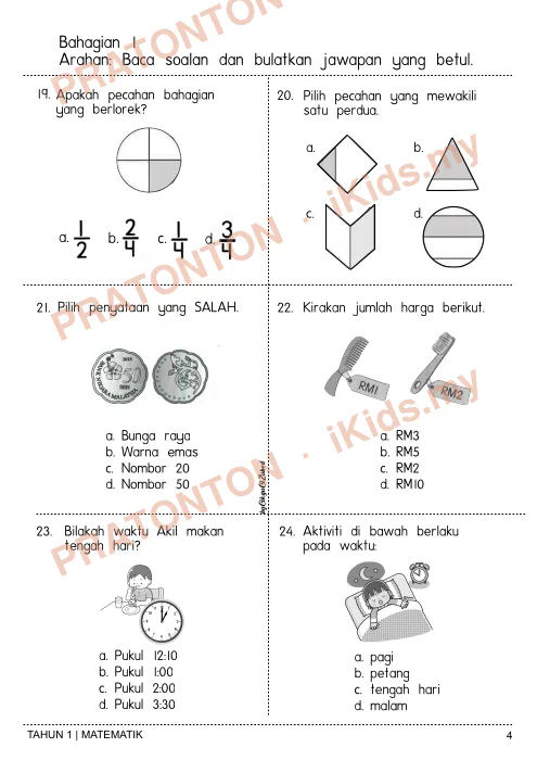 Pratonton muka 5 lembaran SULIT — Matematik Tahun 1