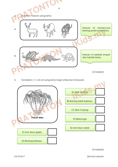 Pratonton muka 4 lembaran SULIT — Sains Tahun 1