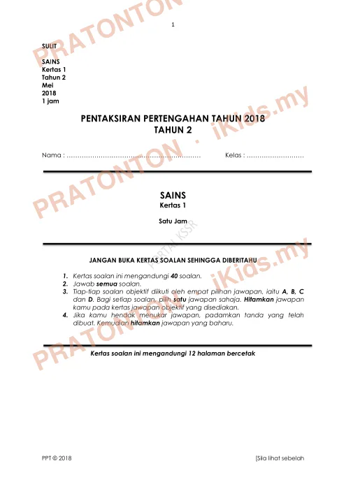 Pratonton muka 1 lembaran SULIT — Sains Tahun 2