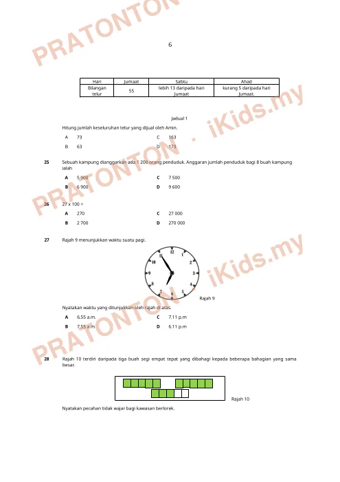 Pratonton muka 6 lembaran Kertas Soalan Matematik — Matematik Tahun 4