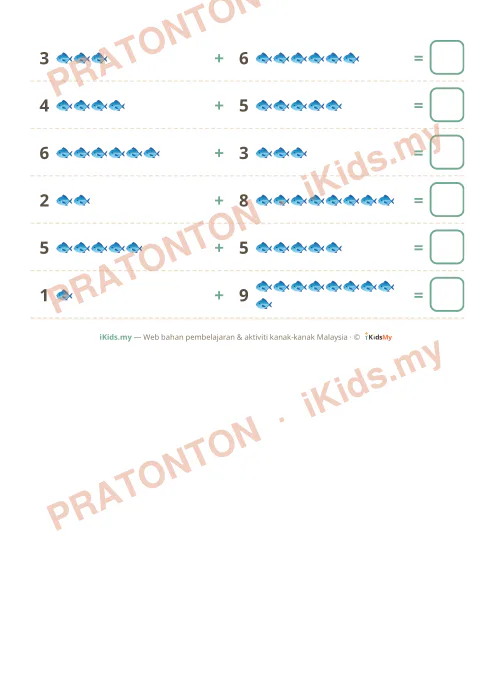 Pratonton muka 2 lembaran Tambah dalam Lingkungan 10 (Set 2) — Matematik Tahun 1