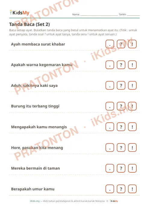 Pratonton muka 1 lembaran Tanda Baca (Set 2) — Bahasa Melayu Tahun 2