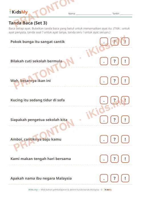 Pratonton muka 1 lembaran Tanda Baca (Set 3) — Bahasa Melayu Tahun 2
