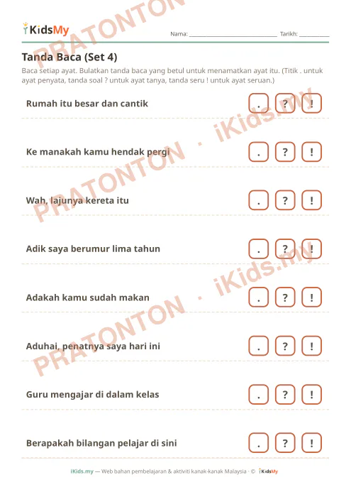 Pratonton muka 1 lembaran Tanda Baca (Set 4) — Bahasa Melayu Tahun 2