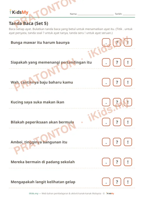 Pratonton muka 1 lembaran Tanda Baca (Set 5) — Bahasa Melayu Tahun 2