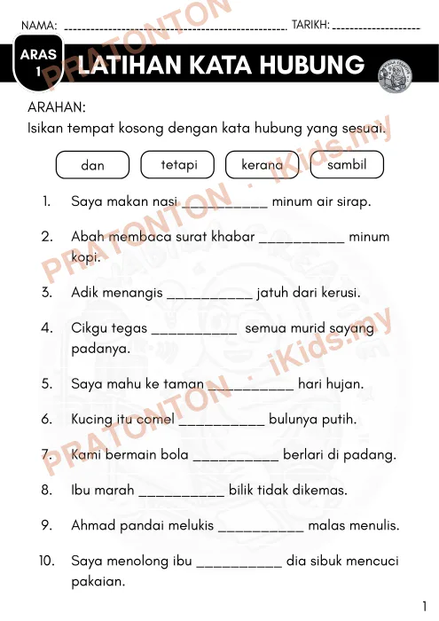 Pratonton muka 1 lembaran TARIKH: — Bahasa Melayu Tahun 1