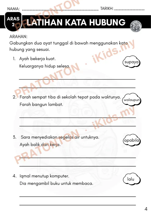 Pratonton muka 4 lembaran TARIKH: — Bahasa Melayu Tahun 1