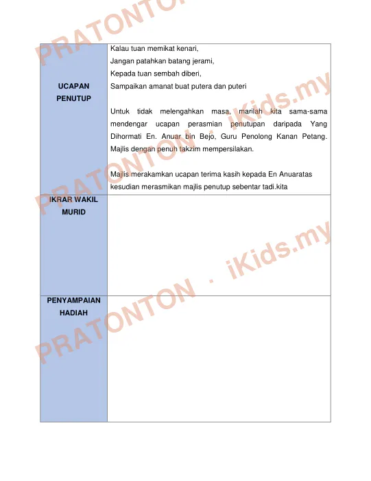 Pratonton muka 2 lembaran TEKS PENGERUSI MAJLIS — Matematik Tahun 1
