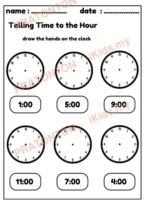 Pratonton muka 12 lembaran Telling Time — Matematik Tahun 1